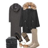 Warm knitted dress and accessories for women with a pear figure