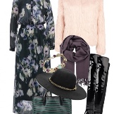 Long chiffon shirt dress and accessories for women with a slim figure column