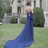 Dress with an open back with a train in blue