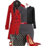 Burgundy accessories for a gray sheath dress