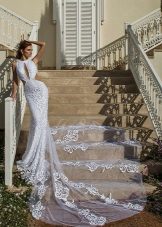 Wedding dress with cuts and a train