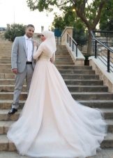 Puffy bridal gown with a train