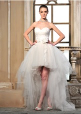 Short wedding dress with a chiffon train