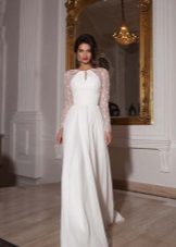 A straight wedding dress with long lace sleeves