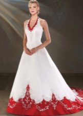 Bonny Bridal White and Red Wedding Dress with Train