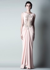 beige draped evening dress