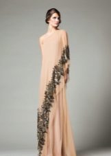 Empire beige evening dress with black print