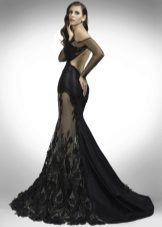 Evening dress with lace inserts