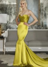 Yellow mermaid evening dress with drapery