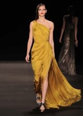 Yellow one-shoulder evening dress