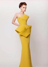 Yellow peplum evening dress