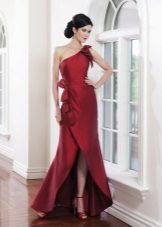 Burgundy evening dress with a slit