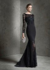 Black evening dress with lace accents