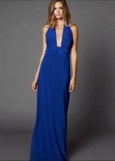 Blue evening dress with a neckline
