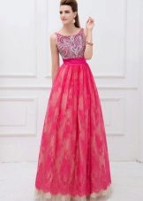Raspberry Lace Evening Dress