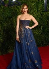 Jennifer Lopez blue evening dress with embroidery