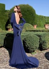 Blue evening dress with a full back