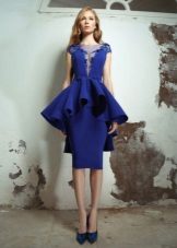 blue peplum midi evening dress