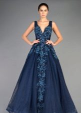 Evening blue dress with rhinestones