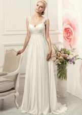 Empire style wedding dress on the floor