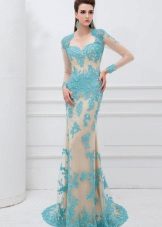 Blue Lace Evening Dress