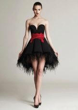 Evening dress short front long back with a red belt