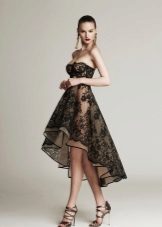Evening dress short front long back in black lace