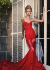 Red mermaid evening dress
