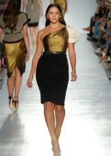 two-tone one-shoulder evening dress