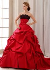 Red wedding dress with black decor