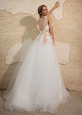 Elegant a-line wedding dress with a neckline at the back