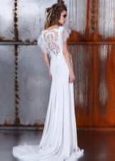 Elegant wedding dress with a neckline on the back with a train