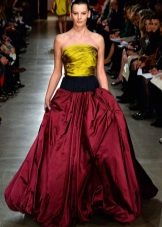 Yellow and Red Silk Evening Dress