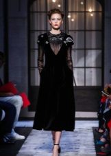 Velvet dress with transparent sleeves