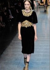 Velvet Midi Dress with Gold Decor