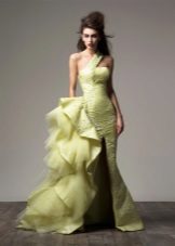 Asymmetrical evening dress in floor green