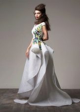 Asymmetric white floor evening dress
