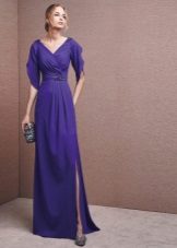 Evening purple dress with a slit