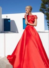 Red silk evening dress