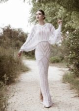 Wedding dress with bat sleeves