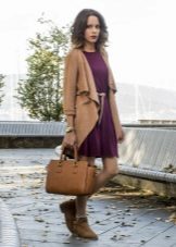 Marsala dress with sweater and brown boots