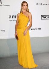 Blonde in a bright mustard dress