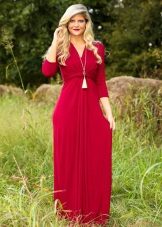 Long Raspberry V-Neck Dress