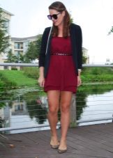 Burgundy dress with a black jacket