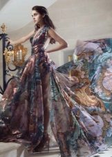 Print chiffon floor dress