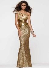 Dress with one straps gold color