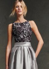 Gray satin and guipure dress