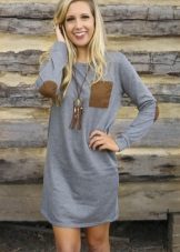 Gray shirt dress combined with brown
