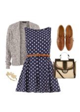 Navy white polka dot dress and accessories