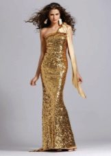 Gold dress with one shoulder straps